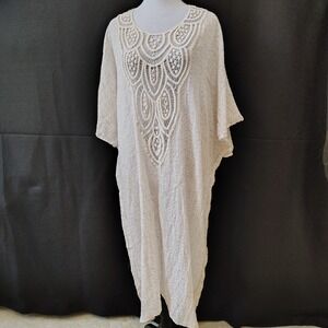 Eberjey Womens Printed Crochet House‎ Dress Blush Cotton Size S/M Gauzy Caftan